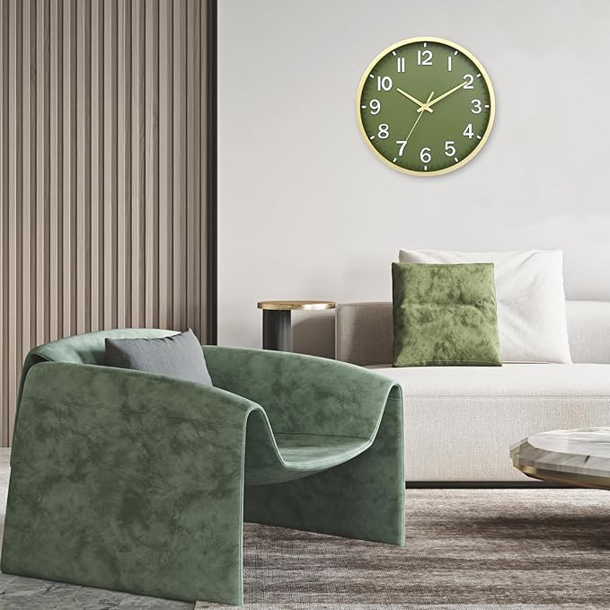 Wall Clocks Battery Operated 10 inch Modern Wall Clock,Silent Non Ticking Wall Clock for Living Room Bedroom Kitchen Office Classroom Decor (Green Gold)