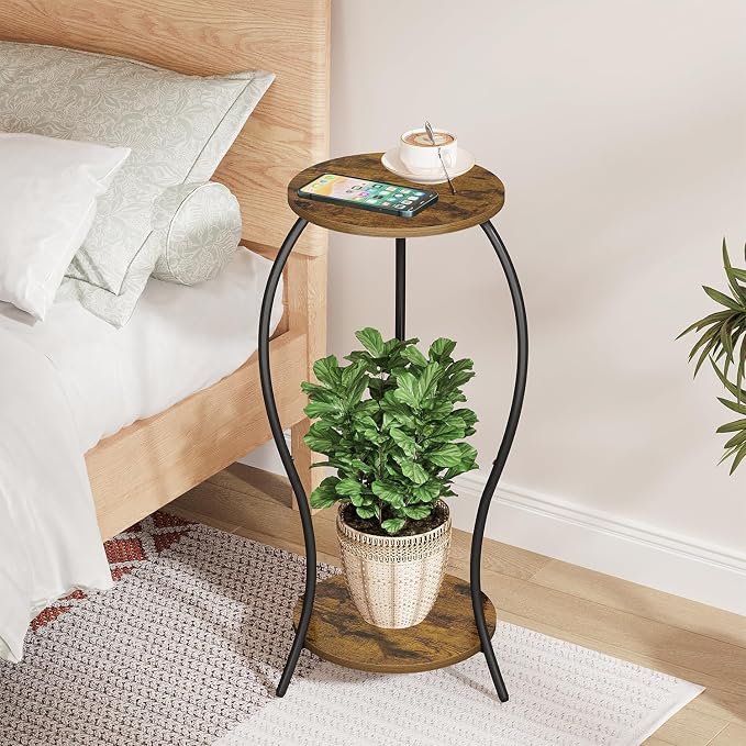 Plant Stand Indoor, 2 Tier Round Tall Plant Stand, Flower Pot Stand, Plant Shelf Rack, Corner Plant Stand for Planter Garden Balcony Patio Living Room, Retro