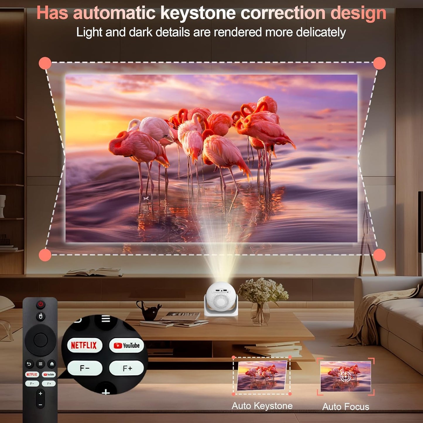 Skiennix Portable Mini Projector - 1080P 4K Support, Bluetooth, Auto Keystone Correction | Ideal for Home Theater & Outdoor Movies