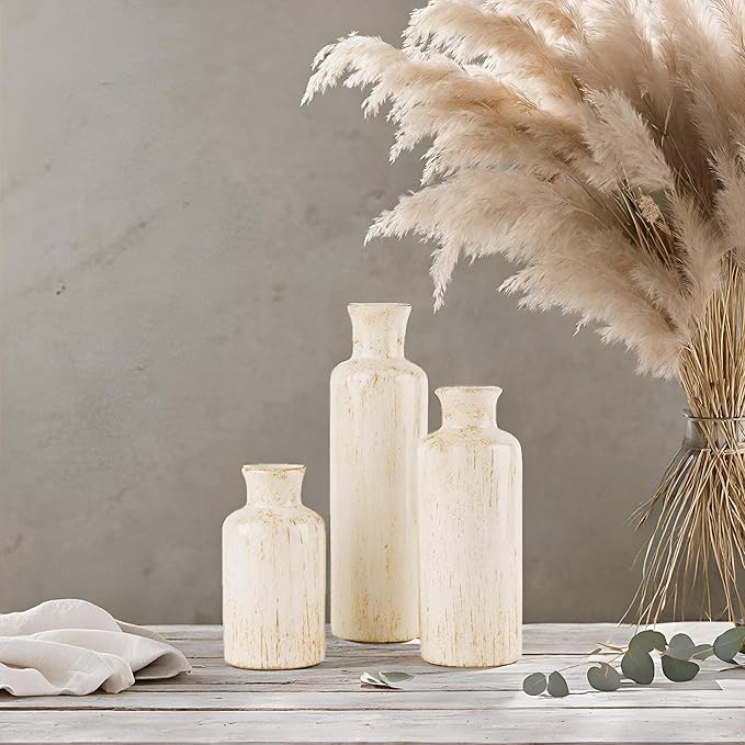 Creative Scents Rustic Luxe Vase Set - Vases for Decor, Perfect for Holding Pampas Grass, Dried/Fresh Flowers, Vases for Your Kitchen, Bedroom, Office, Living Room, Bathroom, or Shelf Decor