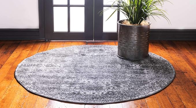 Unique Loom Bromley Collection Area Rug - Wells (3' Round, Dark Gray/ Gray)