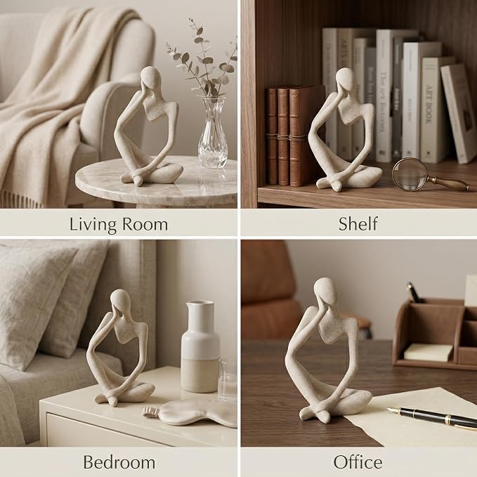 Large Sandstone Thinker Statue Decor, Modern Minimalist Abstract Sculpture, Thinker Sculpture Home Decor for Living Room, Office Desk, Bookshelf Decor, Contemporary Home Decor Accent