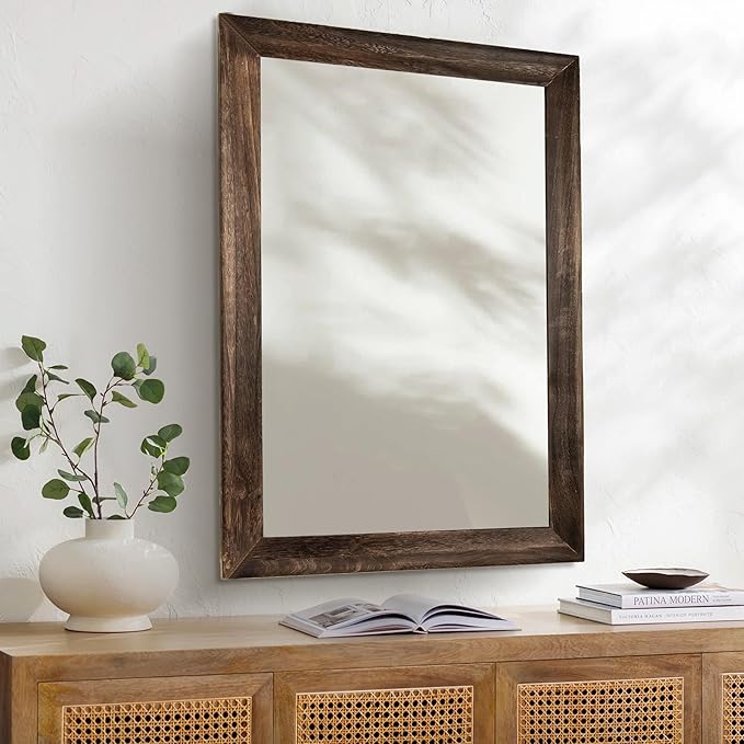 CULER Rustic Wood Wall Mirror for Bathroom,Rectangle 24 x 36 inch Hanging vatiny Mirrors with Wooden Frame for Living Room,Bedroom,Entryway (24x36 inch, Vintage Light Brown)