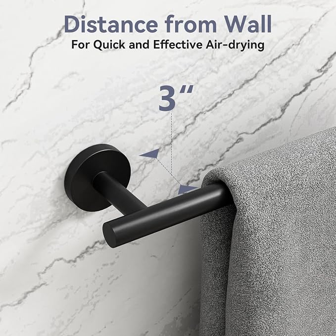 Matte Black Towel Bar, 18 Inch Bathroom Towel Rack, Towel Holder Wall Mounted, Thicken SUS304 Stainless Steel Towel Rod Modern Home Decor (Total Length 20-Inch)