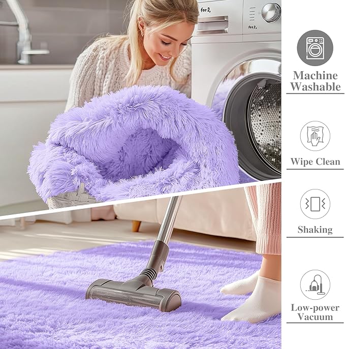 OLANLY 2x4 Machine Washable Runner Rugs for Hallway, Soft Fluffy Shaggy Bedside Rugs for Bedroom, Living Room, Indoor Floor Carpet for Kids Girl Boy, Nursery Rooms, Home Decor Aesthetic, Light Purple