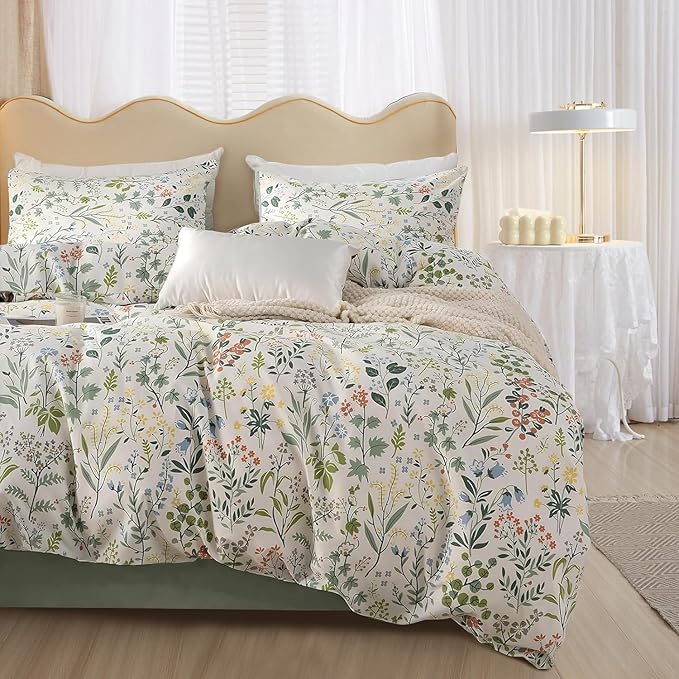 Vintage Garden Floral Comforter Set King Size Comforter Botanical Floral Bedding Comforter King Coquette Bedding Aesthetic Cute Flowers Pattern Comforter for Girls Women Fluffy Cottagecore Bedding Set