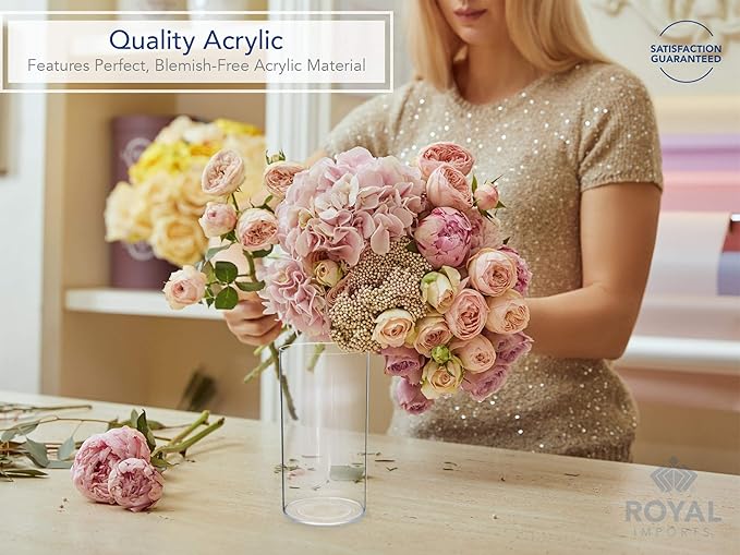 Royal Imports Flower Vase Acrylic Cylinder - Decorative Centerpiece for Home or Wedding - Non Breakable Plastic, 5"X10" Tall Round - Clear