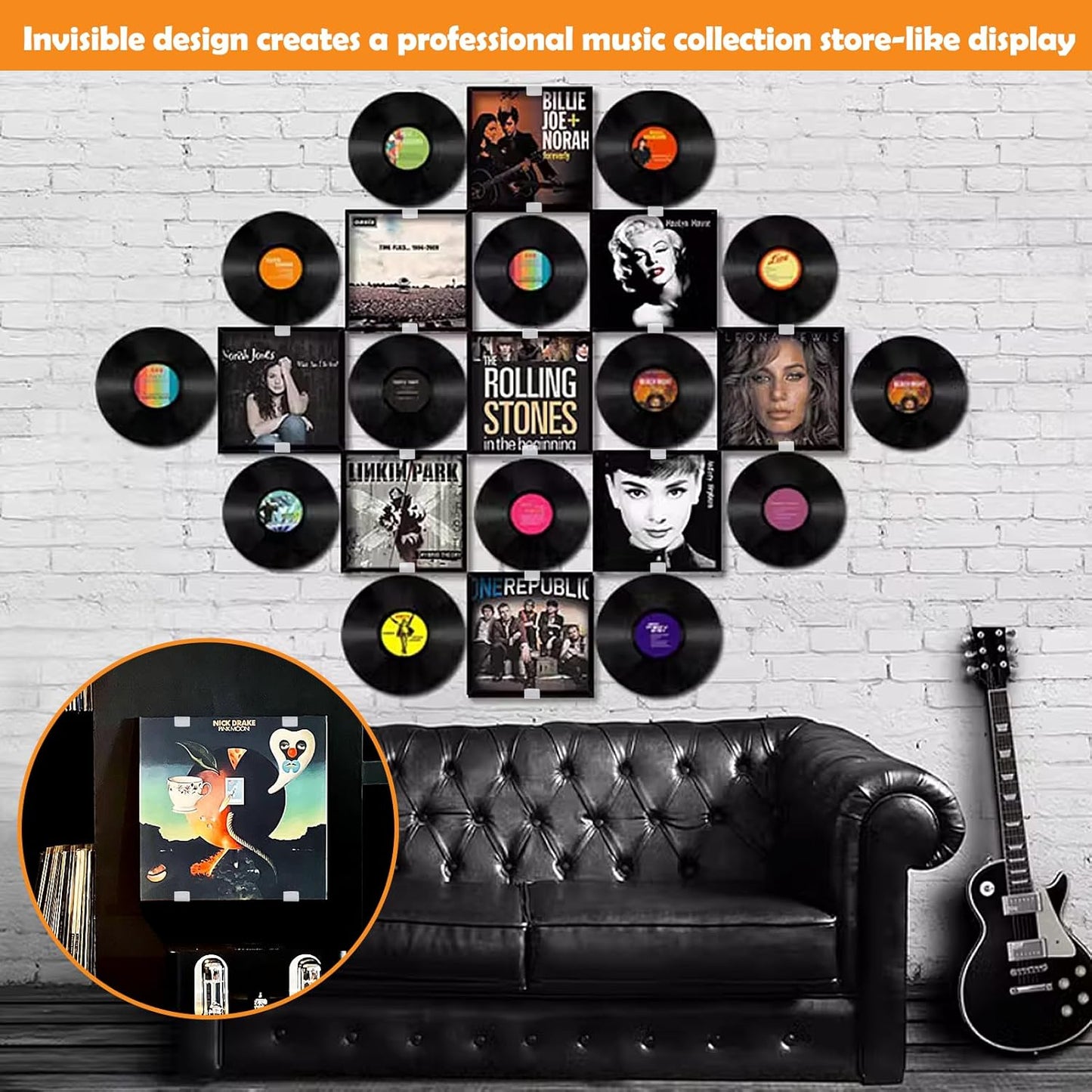 Vodolo Vinyl Record Wall Mount - 18 PCS Acrylic Holder | No Drill Clear Display Shelf for Album Covers
