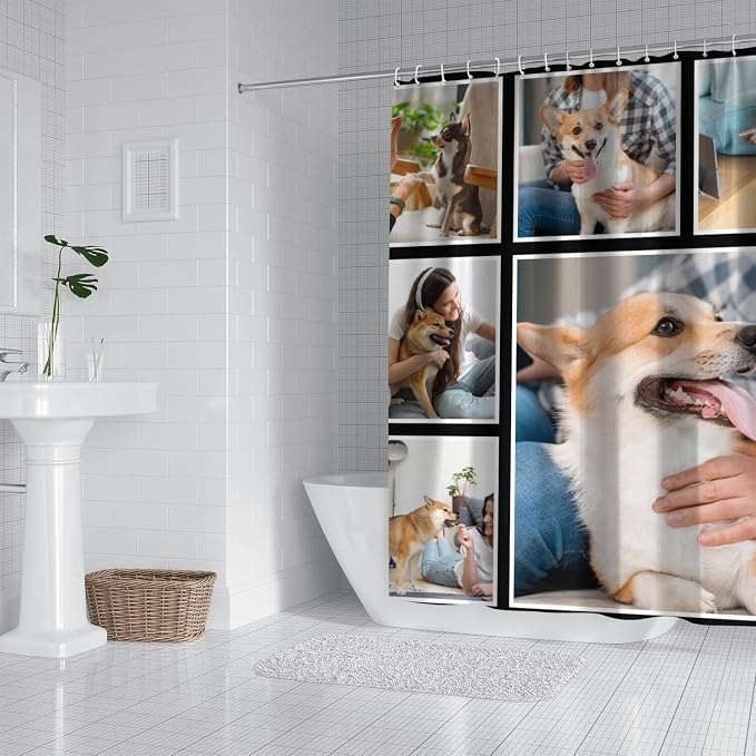 Personalized Shower Curtain Set Custom Photo Shower Curtains Modern Minimalist Home Bathroom Curtain Decor with 12 Hooks 72 Inch Wide * 72 Inch High