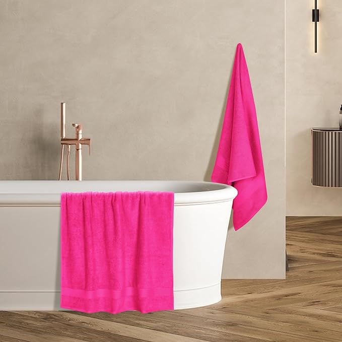 GLAMBURG Premium Cotton 4 Pack Bath Towel Set - 100% Pure Cotton - 4 Bath Towels 27x54 - Ideal for Everyday use - Ultra Soft & Highly Absorbent - Hot Pink