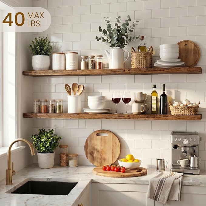 Dreamland Floating Shelves for Wall, Rustic Brown Floating Shelves for Bathroom|Bedroom|Kitchen, Deep Wall Mounted Book Shelf, Wood Storage Display Shelf for Home Decor, Set of 2