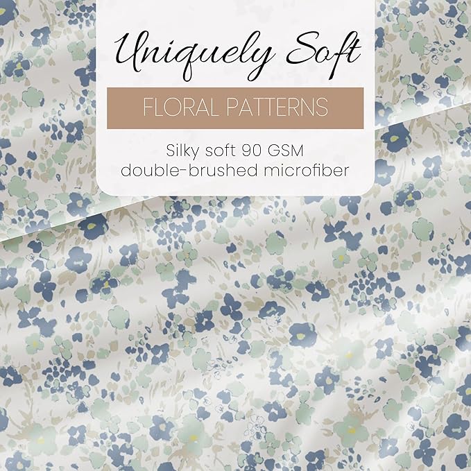 Linen Market Double-Brushed Patterned Microfiber Full Sheet Set 4 Piece – Oeko-TEX Certified Ultra Soft & Wrinkle-Free - 16" Deep Pocket Sheets - Easy Care Full Size - Violets Light Blue