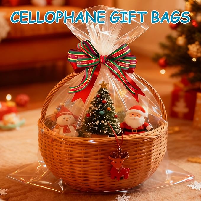 Extra Large Cellophane Bags 40x50 Inch - 12 PCS 2.8 Mil Thick Cellophane Wrap for Gift Baskets, Clear Plastic Gift Basket Bags for Thanksgiving, Christmas, Easter Presents/ Party Favors Packaging