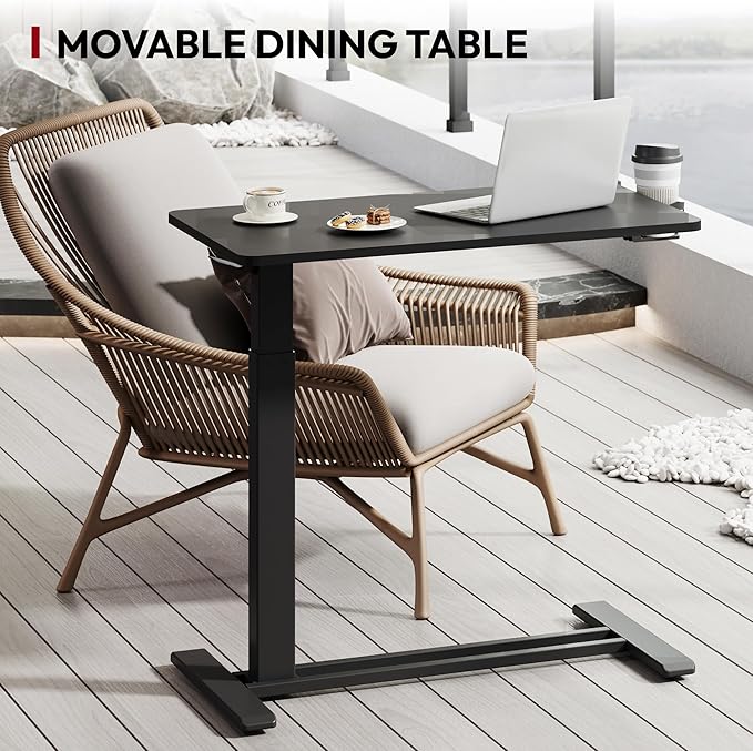 SANODESK Mobile Standing Desk with Hidden Wheels,Pneumatic Laptop Desk Rolling Computer Cart Movable Height Adjustable Small Sit Stand Desk for Home Office(31.5" W x 17.7" D, Black)