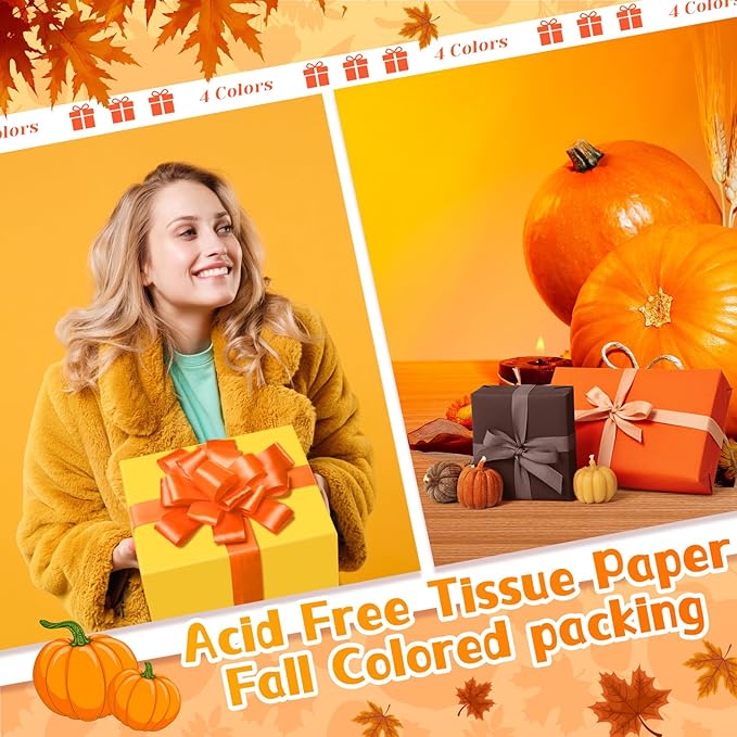 Qilery 500 Sheets Thanksgiving Orange Brown Tissue Paper Bulk Fall Yellow Colored Wrapping Tissue Sheets for Gift Bags 15 x 20 Inch Acid Free Decoupage Paper for Friendsgiving Harvest DIY Craft
