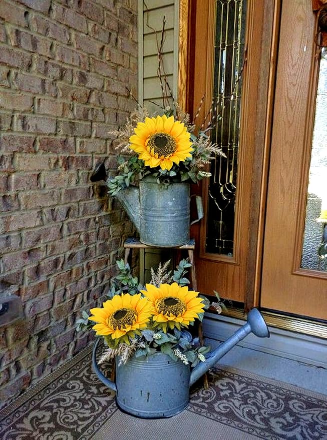 3 PCS 7" Large Sunflowers Artificial Flowers Full Bloom Long Stem Artificial Sunflower 26" Tall Sun Flowers Giant Silk Sunflowers with Stem Fake Sunflower Floral Arrangement for Home Wedding Decor