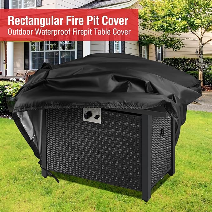 Youlvy Fire Pit Cover Rectangular 56 Inch - Waterproof Outdoor Fire Table Cover Rectangle Heavy Duty, 600D Patio Propane Gas Firepit Cover Rectangular Tear Weather Resistant - 57 x 32 x 24 Inch