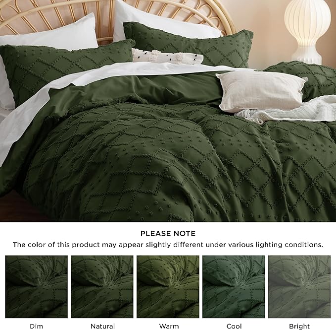 Bedsure Boho Twin Duvet Cover Size - Dark Green Breathable & Soft Boho Bedding, Machine Washable Comforter Cover for All Seasons, Includes 1 Duvet Cover 68"x90" with 1 Pillow Sham & Zipper Closure
