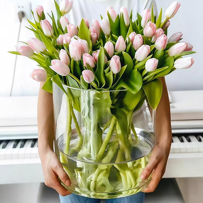 3 Acrylic Cylinder Clear Vase, Extra Large Unbreakable Plastic Flower Vases for Home Decor Centerpieces Hydroponic Plant Flower Shop Decorative (D 9.8" -D7.9 -D D6)