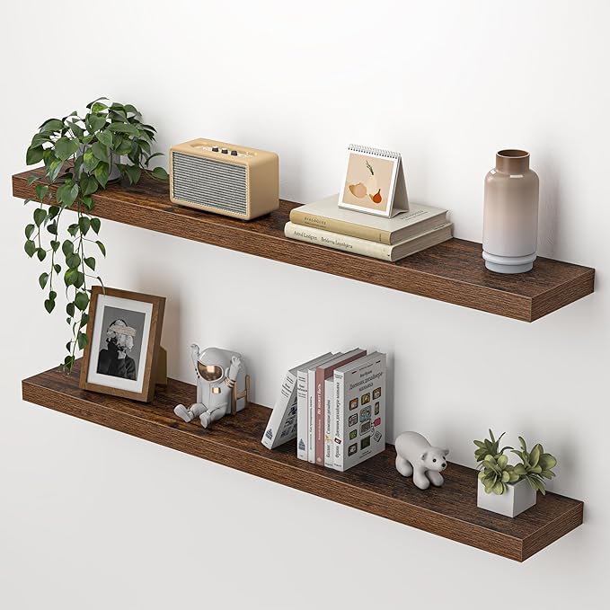 Heimlove Floating Shelves for Wall 40 Inch,Mounted Storage & Display Hanging Shelf with Invisible Brackets,for Bedroom,Living Room,Kitchen,Office,Set of 2,Rustic Brown
