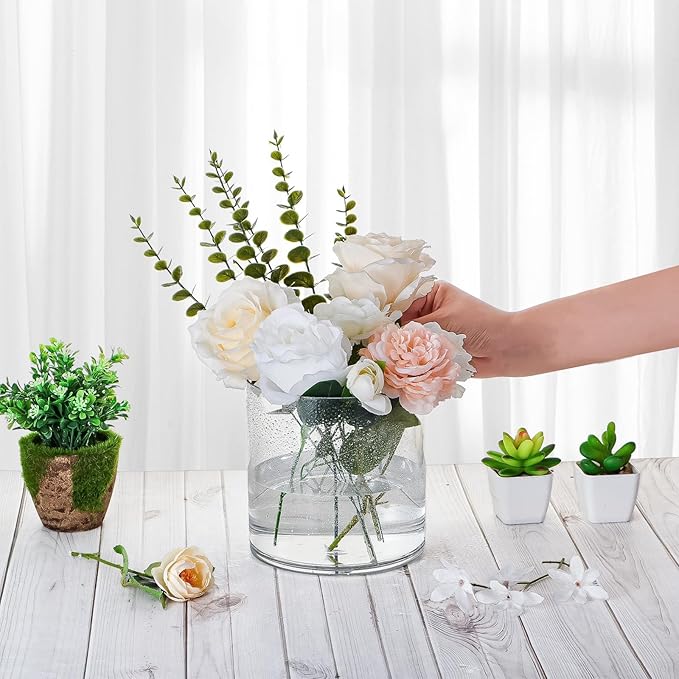 3 Pack Clear Acrylic Vase for Centerpieces 5.9x5.9 Inch Cylinder Wide Mouth Vase for Flowers, Home Decorative, Office, Wedding Party