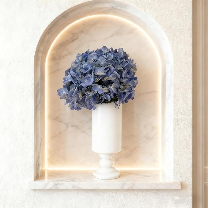 White Vase Real Marble for Home Centerpiece for Dining Table, 10 inch Stone Flower Vase or Desk Décor for Bouquet and Pampas Grass, French Boho Style