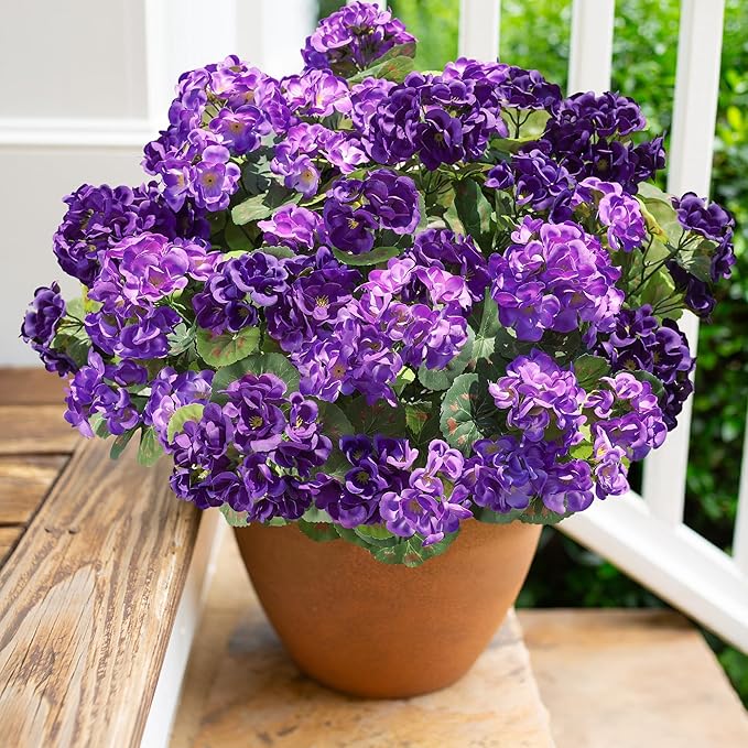 Artificial Geranium Fake Flowers for Outdoors Decoration, 6 Bundles Silk Geraniums Flower UV Resistant Look Real Faux Plants for Front Door Garden Porch Planter Patio Balcony Yard Indoor Home, Mix