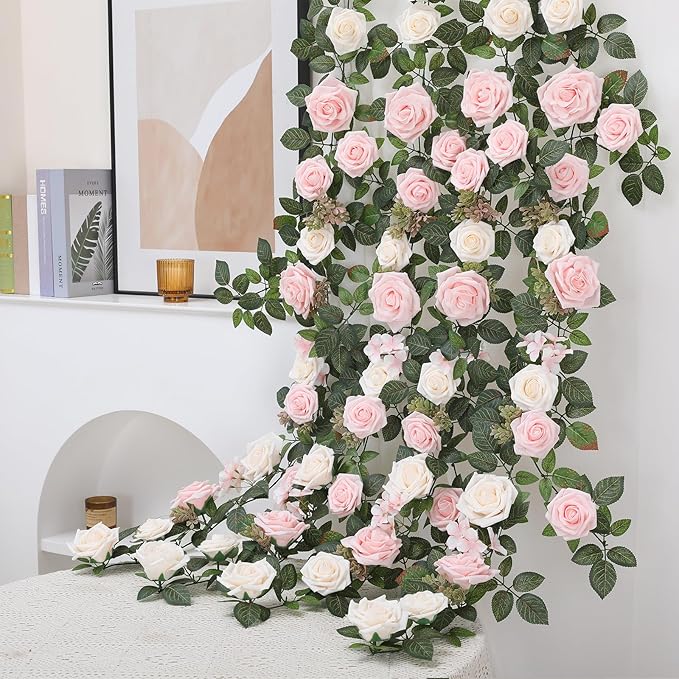 Senseya Artificial Rose Flower Runner Rustic Flower Garland Floral Arrangements Wedding Ceremony Backdrop Arch Flowers Table Centerpieces Decorations