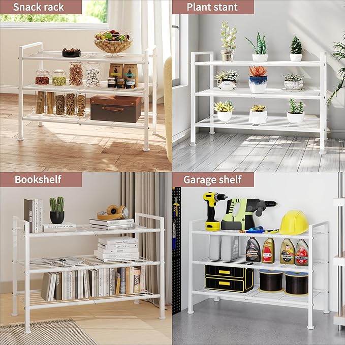 DongRong White Shoe Rack,3 Tier Metal Simple Shoe Storage Organizer Multi-Functional Shelf for Closet,Entryway, Garage,Dorm Room(White, 3 Tier)