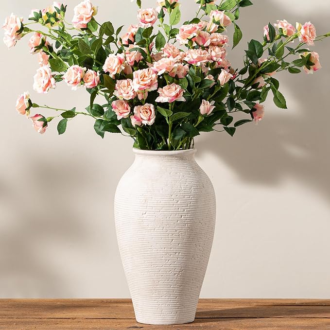 Ceramic Flower Vase Home Decor - Large Tall Farmhouse Table Vases Rustic Vintage Living Room Kitchen Bedroom Decorations for House Book Shelf Office Coffee Desk Dining Fireplace (11" Rustic)