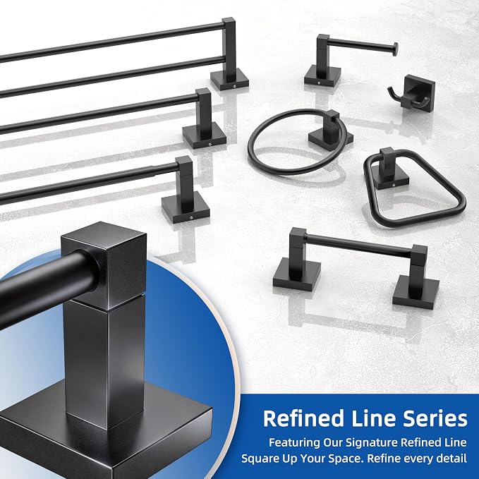 RUACQ Hand Towel Holder, 9 Inch Hand Towel Bar for Bathroom Wall Mounted, 304 Stainless Steel Towel Rack with Square Base(Matte Black)