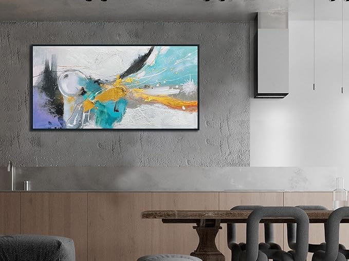 Arjun Abstract Framed Wall Art for Living Room Black and White Canvas Painting for Mens Room Textured Hand Painted Modern Picture Bedroom, Large for Home Office Wall Decor 40"x20"