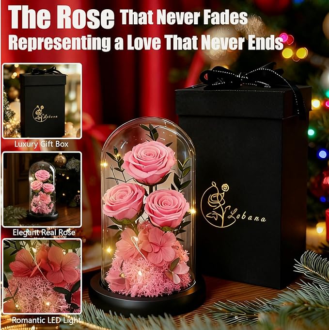 Birthday Gifts for Women Mom Fresh Flowers for Delivery Prime Forever Preserved Rose in Glass Dome Gifts for Her Girlfriend Grandma Daughter Wife Valentines Mothers Day Christmas Anniversary-Pink