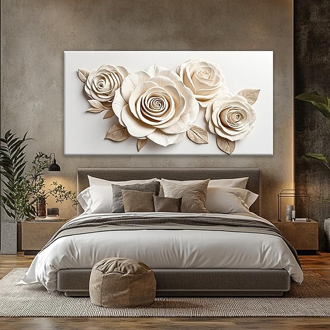 White Canvas Wall Art Living Room Prints Home Wall Decor Modern Canvas Art Wall Decor 35x70 Inches Large Flower Wall Art Elegant Painting Prints Picture For Bedroom Hotel Office Artwork