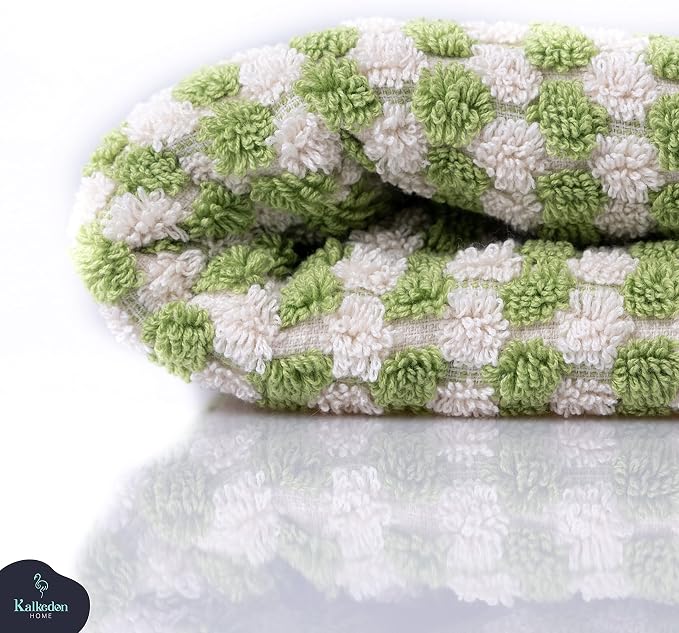 Organic Turkish Cotton Hand Towels for Bathroom | Oversized - 17 x 35 Inches | Large Soft Plush Fluffy Highly Absorbent Towels for Kitchen, Hand and Face (Green, Hand Towel)