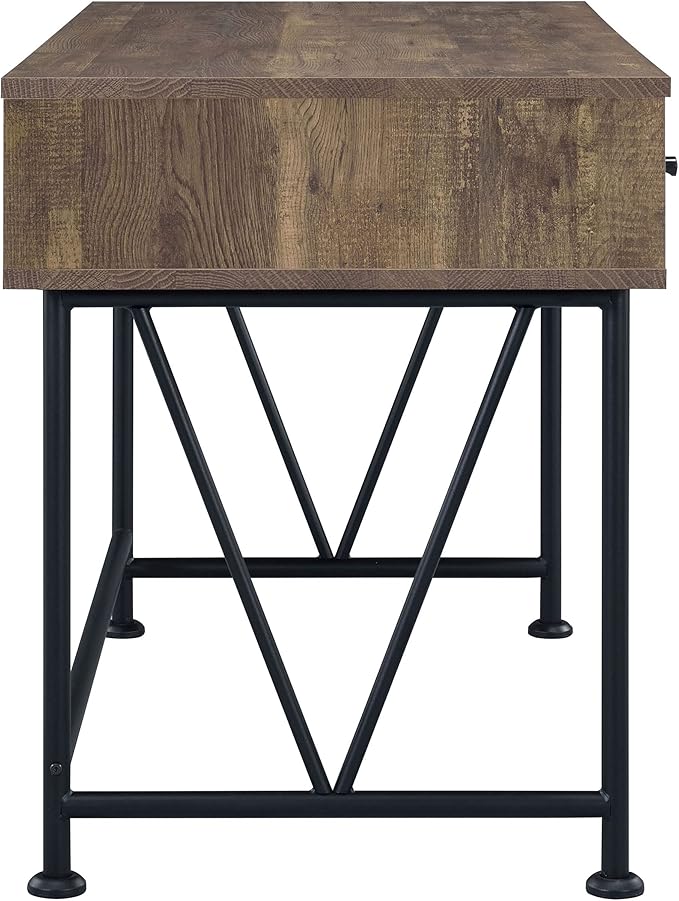 Coaster Furniture Analiese Farmhouse 3 Drawer Home Office Writing Desk Black Metal Base Rustic Oak Brown 802541