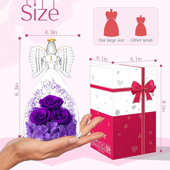 Christmas Flowers Gifts for Grandma Mom,Forever Real Roses in Angel Figurines,Christmas Roses Gifts for Women Wife Mother in Law/Purple