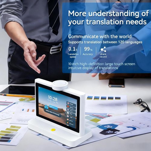 Skiennix 10-Inch Dual Screen Translator - 120 Languages, Touchscreen Device for Meetings & Hotels