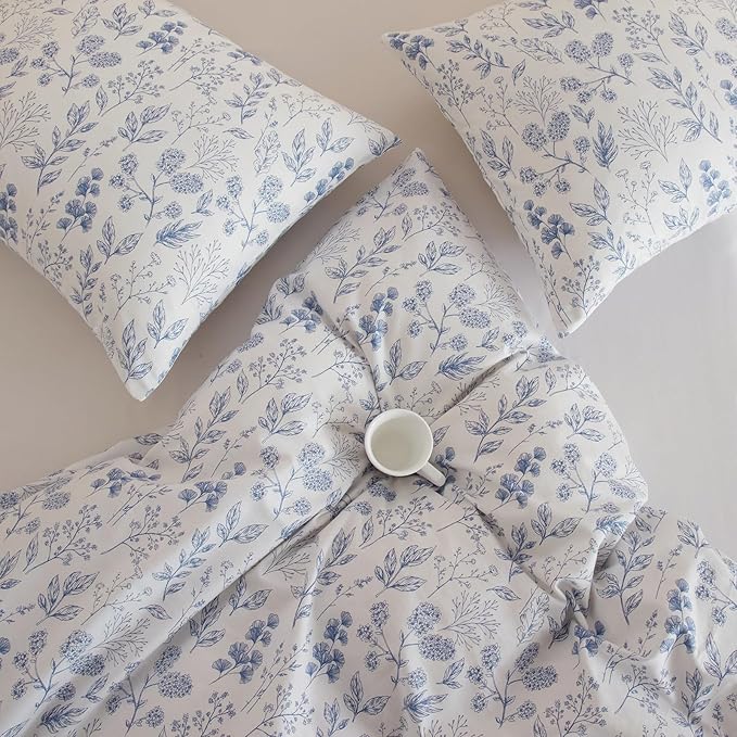HighBuy Blue Floral Comforter Set Twin XL White Botanical Bedding Comforter Set Twin XL Bed Soft Cottagecore Blue Flowers Coquette Bedding Set Aesthetic Boho Comforter with 2 Pillowcase
