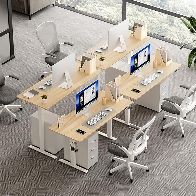 55 x 24 Inch Electric Standing Desk Adjustable Height,Sit Stand Up Desk with Wheels,Home Office,Rising Desk,Computer Workstation, Gaming Work (Spliced Desktop,Oak)
