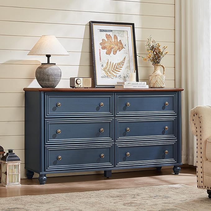 Dressers & Night Stand Set of 3, Wood 54'' Wide Dresser & 18'' Chest of Drawers, Roman Column 2 & 3 Drawer Nightstand Set of 2, Furniture 6 Drawer Dresser Suites for Bedroom Living Room, Hallway, Home