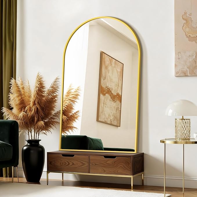 FICTOR Bathroom Mirror for Wall, Arched Vanity Bathroom Mirror for Over Sink, Metal Framed with HD Shatter-Proof Glass for Entryway, Living Room,Bedroom(30” x 50”, Gold)
