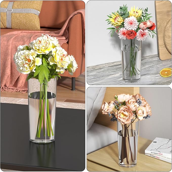 Sadstory Clear Tall Cylinder Flower Vase, Clear Acrylic Table Vase for Centerpieces, 6 Packs