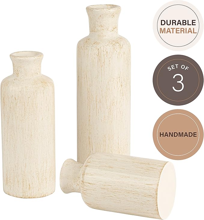 Creative Scents Rustic Luxe Vase Set - Vases for Decor, Perfect for Holding Pampas Grass, Dried/Fresh Flowers, Vases for Your Kitchen, Bedroom, Office, Living Room, Bathroom, or Shelf Decor