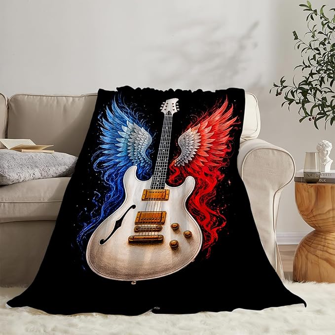 Guitar Blanket Music Throw Blanket Musical Instrument Soft Cozy Fleece Fuzzy Stuffed Plush Flannel Gifts for Girls Women Boys Kids Adults 40''x50''