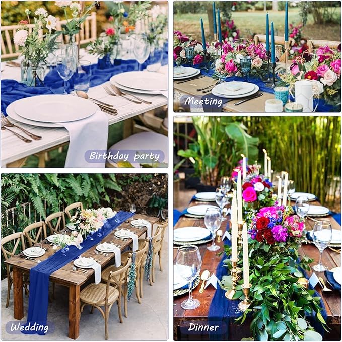 12 Pack Boho Gauze Table Runner - 35x72 Inch Royal Blue