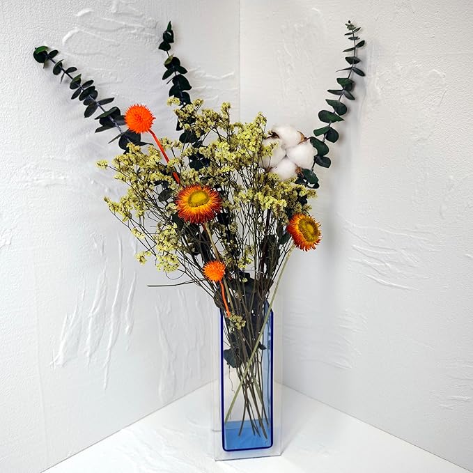 Acrylic Vase Creative Gifts Minimalist Design Wedding Centerpiece Home Office Decor Elegant Floral Display Stand(Not Including Flowers) (Semi-Blue, 1PCS)