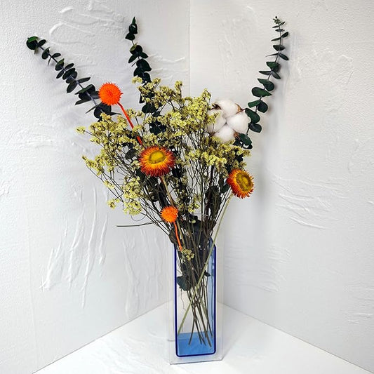 Acrylic Vase Creative Gifts Minimalist Design Wedding Centerpiece Home Office Decor Elegant Floral Display Stand(Not Including Flowers) (Semi-Blue, 1PCS)