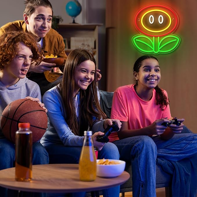 Fire Flower Neon Sign, Dimmable Gaming Neon Sign for Man Cave,Bedroom, Gamer Room, Living Room, Party Wall Decor, Birthday Christmas Gifts