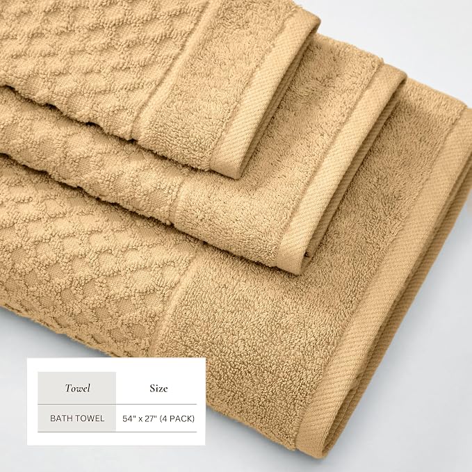 Great Bay Home Bath Towels - 100% Cotton 4 Pack 54x27 Bath Towel Set - Absorbent, Durable, Quick-Dry Towels for Bathroom (Sand)